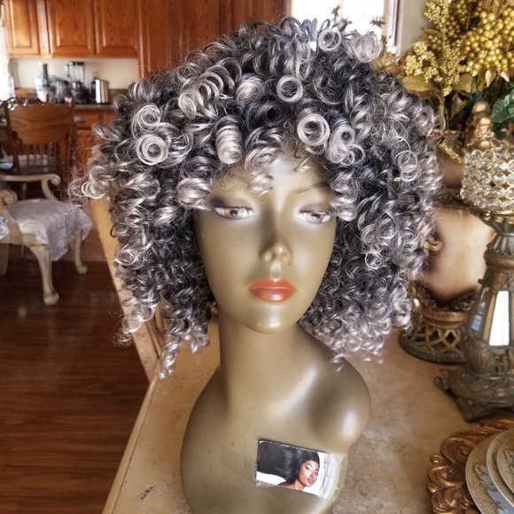 READY to Ship Today- Gray Black Afro Big Curly Full Wig!!